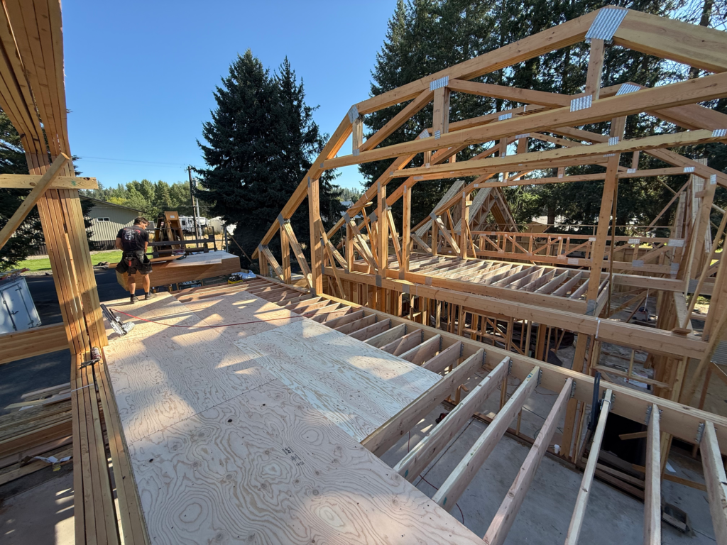 Heavy structural framing on a Spokane residential build
